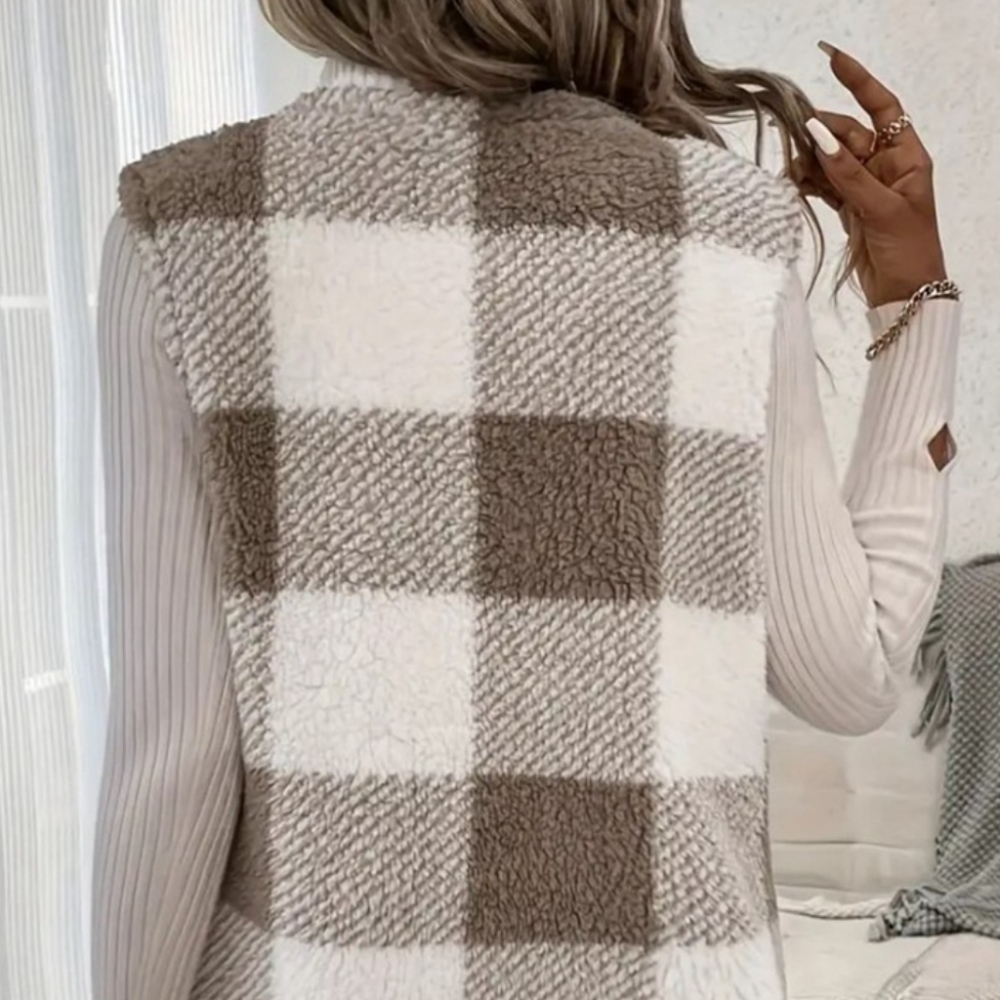 Ivy Sherpa Vest Coat - Tan - Picture 3 of 9